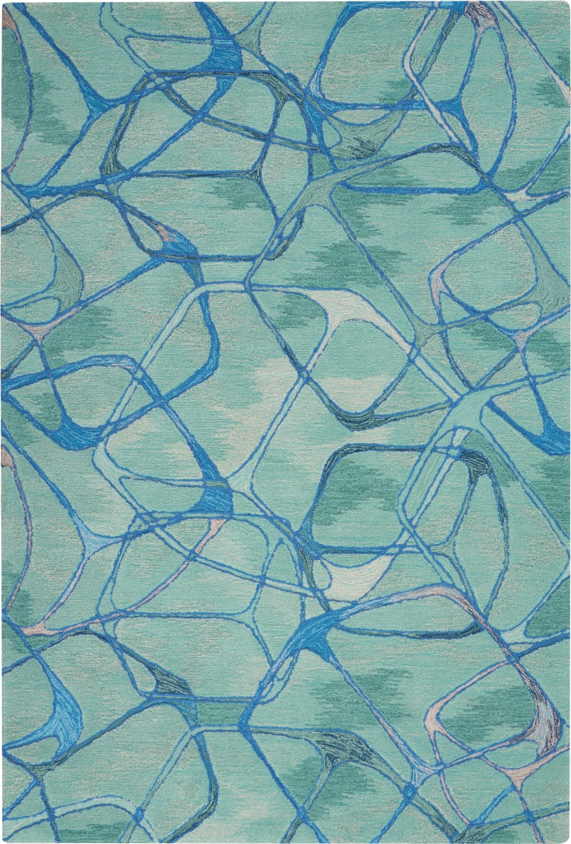 Symmetry Smm05 Aqua Blue Polyester Modern Area Rug, 4 Ft x 6 Ft