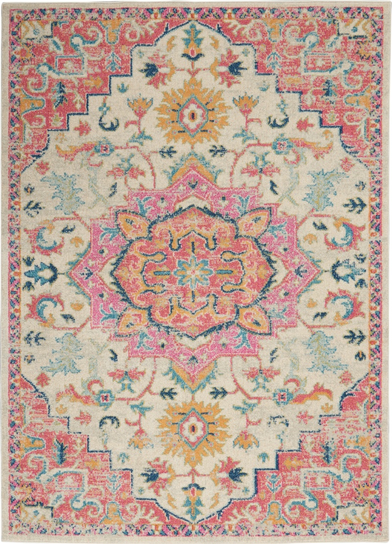 Passion Ivory / Pink Bohemian Area Rug, 7 Ft X 10 Ft