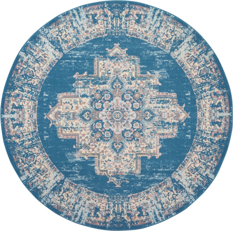 Grafix Blue Vintage Round Area Rug