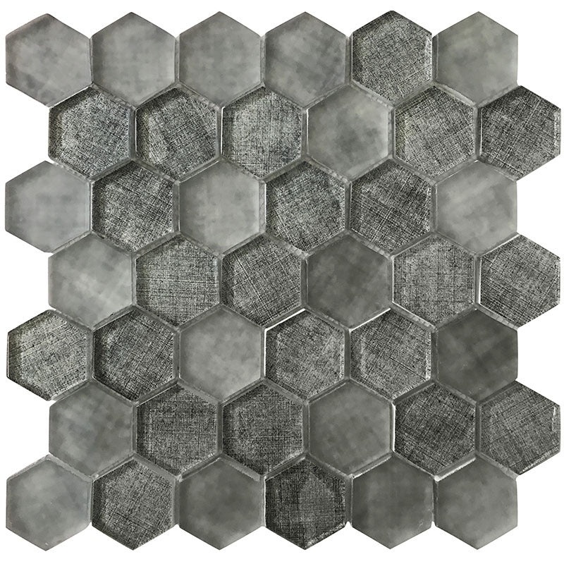 Sierra Graphite Linen Glass Mosaic - 1.9" x 1.9" Hexagon - Glossy