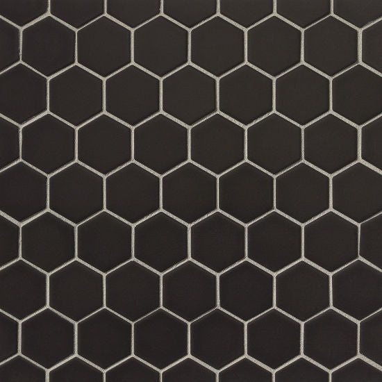 Le Cafe Black Porcelain Mosaic - 2" X 2" Hexagon - Matte