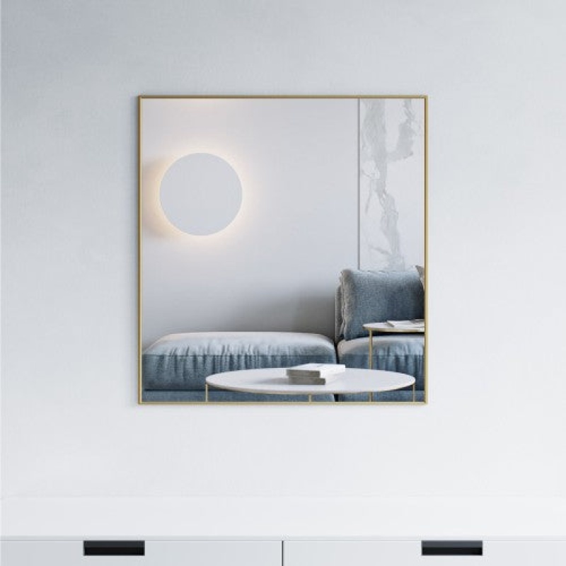 Brushed Brass Aluminum & Glass Framed Wall Bathroom Mirror - 29 1/2" X 31 1/2" - Brushed Brass