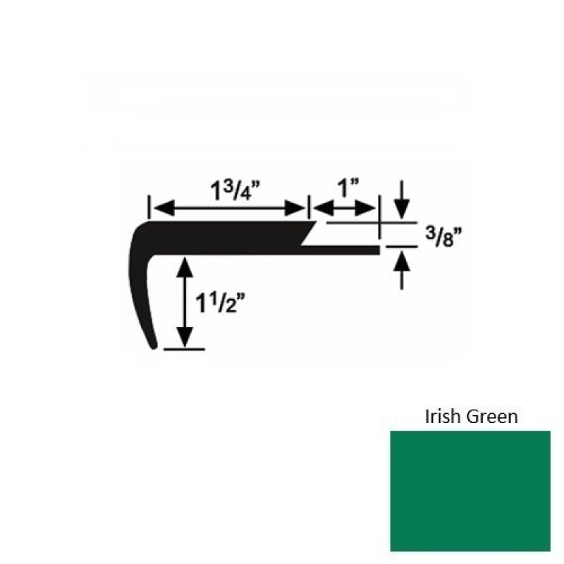 Solid 11 Irish Green Rubber Single Flange Carpet Stair Nosing