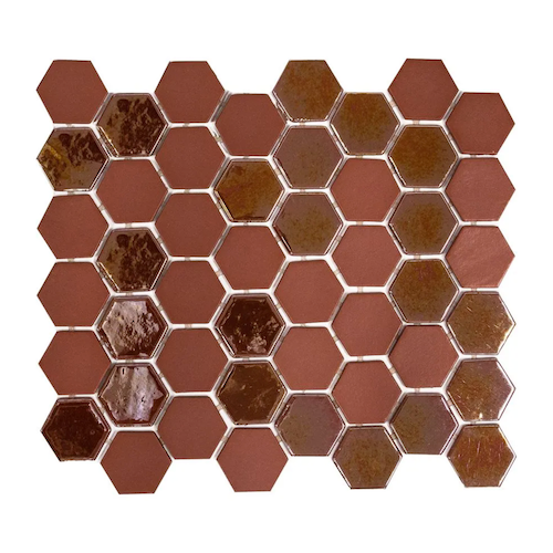 Spec 09 Burgundy Glass Mosaic - Hexagon - Glossy & Matte