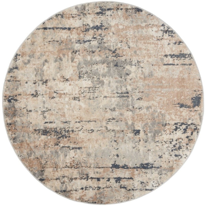 Quarry Beige Grey Qua01 Polypropylene & Polyester Contemporary Area Rug - 5 Ft X Round - Beige Grey