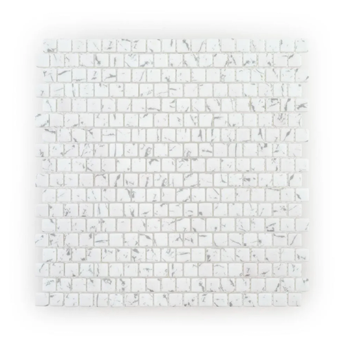 The Press Marbled White Glass Mosaic – 1/2" Mini Brick – Matte