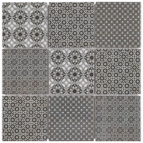 Classico Black Porcelain Mosaic - 11 5/8" X 11 5/8" - Glossy