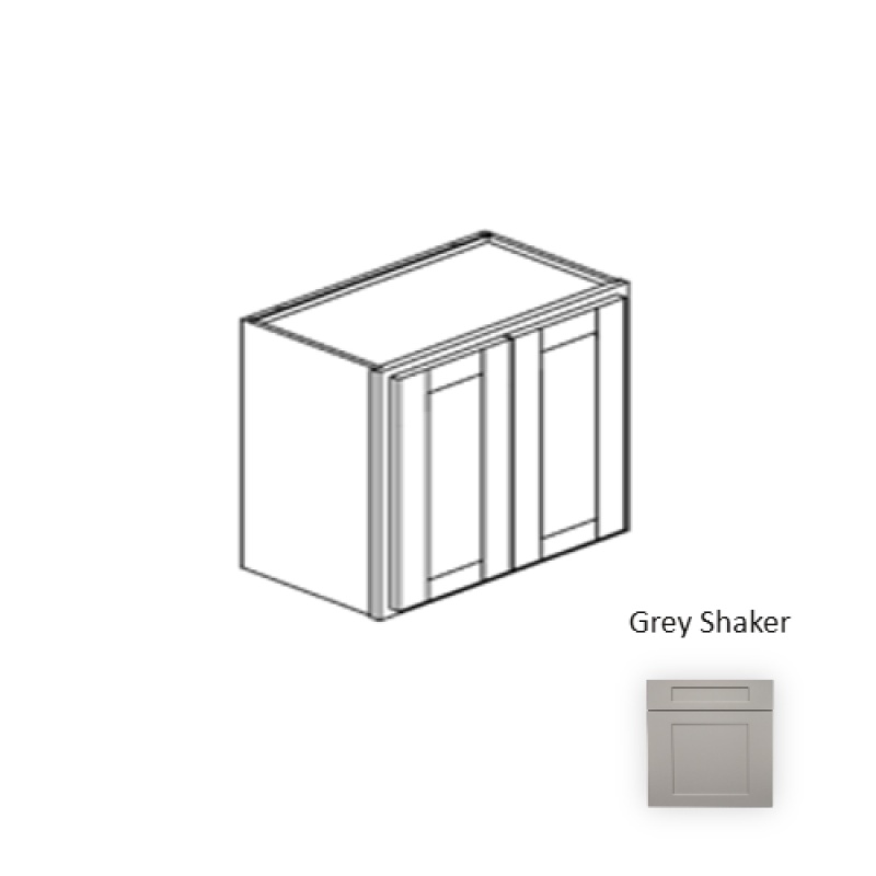 Grs.W2436 Framed Shaker Premium Grey Shaker Natural Clear Coat Wood Kitchen Wall Cabinet - 24" X 36" X 12" - Natural Clear Coat