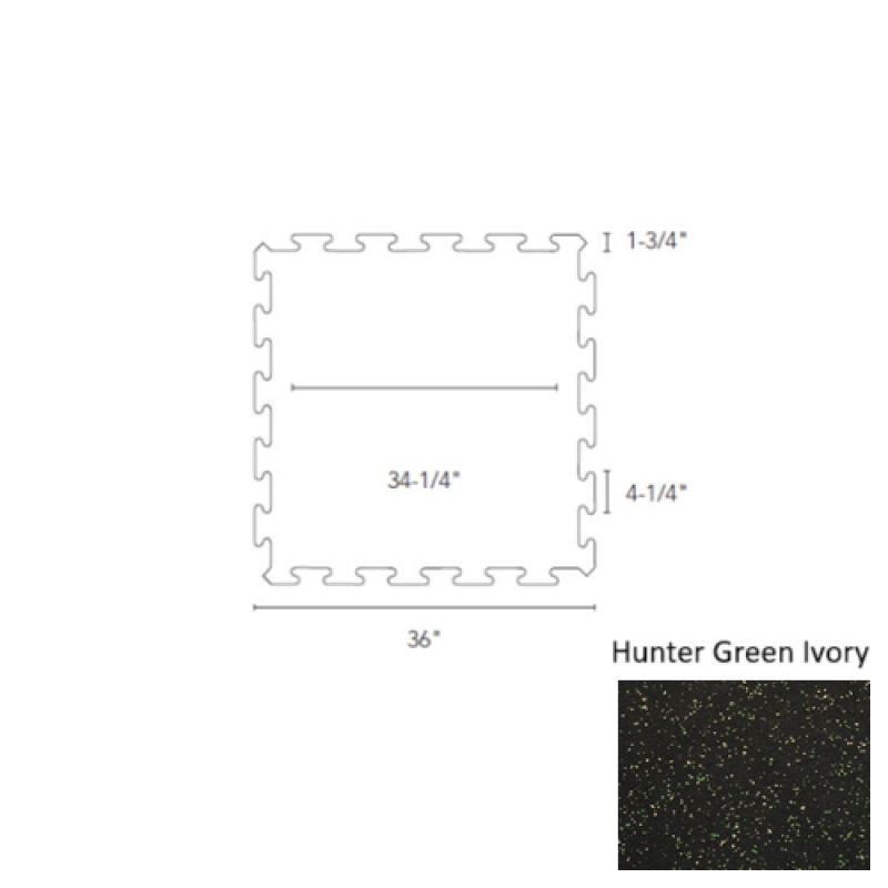Hunter Green / Ivory Recoil Fitness Flooring Interlocking Tile 60% Chip 5/32 Gauge - Urethane - 34 1/4" X 34 1/4"