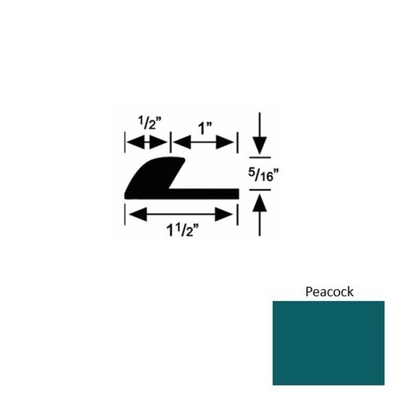 Solid 36 Peacock Rubber Underlap Carpet Edge - 1 1/2" X 9 Ft (108") X 5/16"