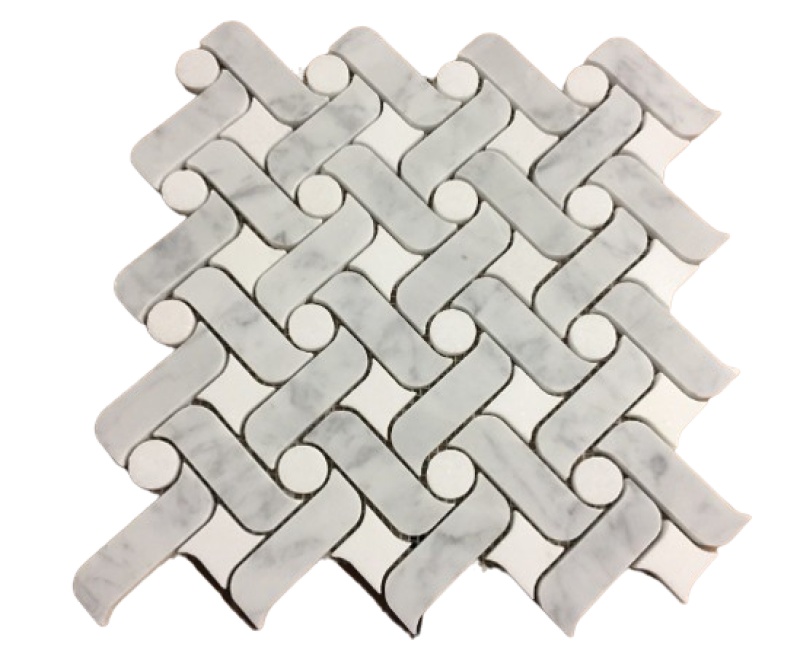 White Carrara Waterjet Marble Mosaic - Wave - Polished