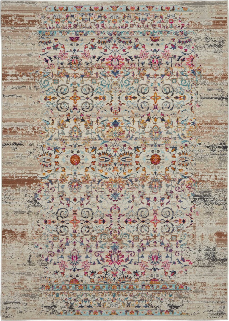 Vintage Kashan Ivory Polypropylene Area Rug 4 Ft x 6 Ft