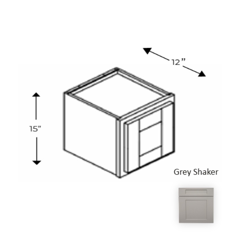 Framed Shaker Premium Grey Shaker Natural Clear Coat Wood Kitchen Wall Cabinet - 15" X 15" X 12" - Natural Clear Coat