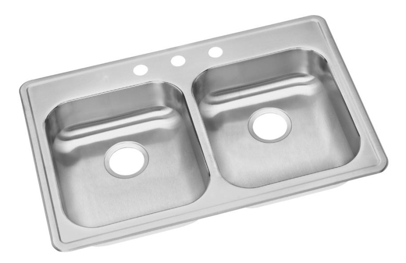 Ge233213 Dayton Stainless Steel Drop In Double Bowl Kitchen Sink - 33" X 21 1/4" X 5 3/8" With 3 Holes - Stainless Steel