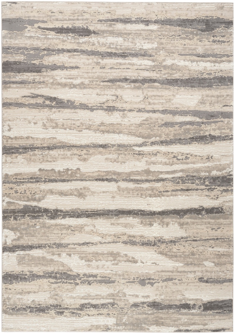 Ivory Multicolor Polyester Modern Area Rug 6 Ft x 9 Ft
