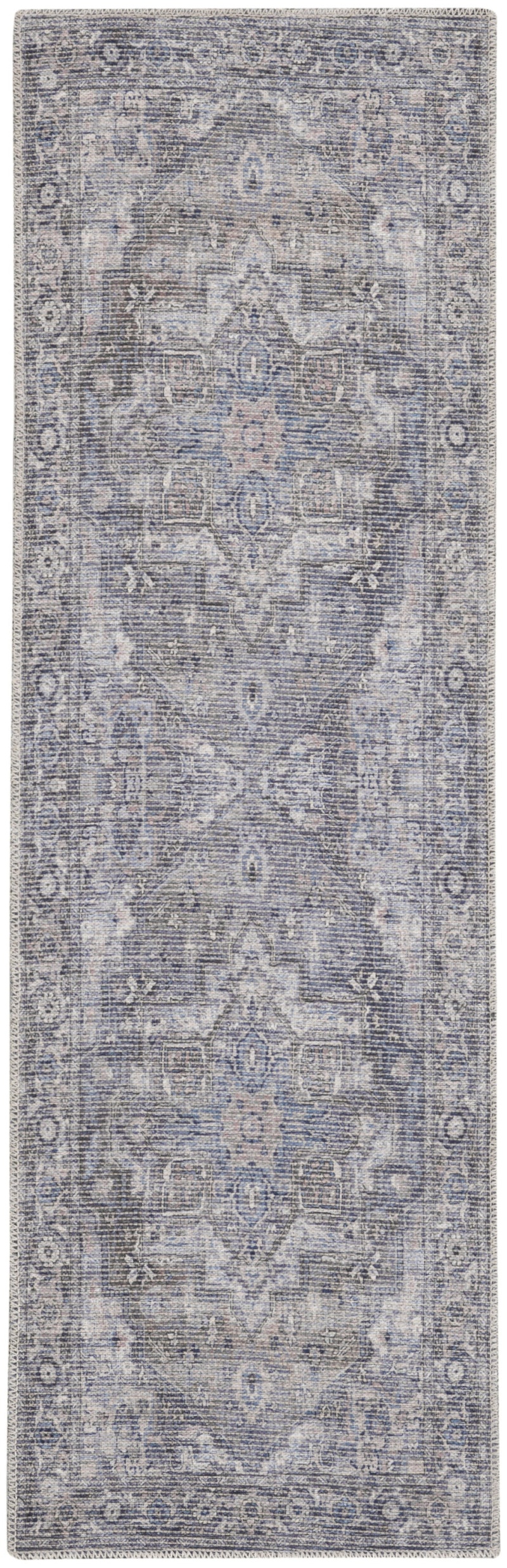 Grey Cotton Blend Vintage Area Rug Runner