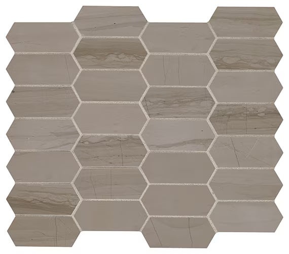 Clearance Sale! Silver Screen Marble Mosaic - 2" X 4" Elongated Hexagon - Honed