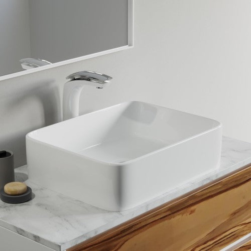 White Ceramic Vessel Bathroom Sink - 14.63" X 18.88" X 5.13" - Glossy