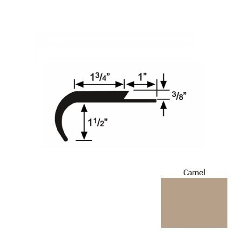 Solid 12 Camel Rubber Single Flange Carpet Stair Nosing (Rd) - 1 3/4" X 9 Ft (108")
