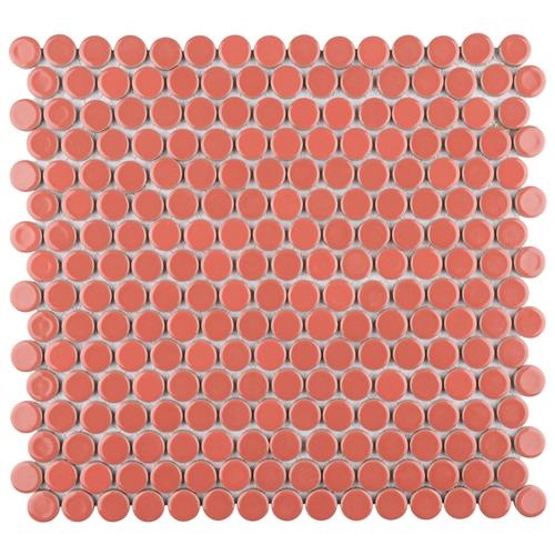 Hudson Vermilio Porcelain Mosaic - Penny Round - Glossy
