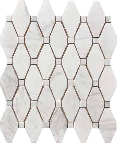 Rock Art Large Rhombus Stone & Glass Mosaic - 12" X 12" - Polished