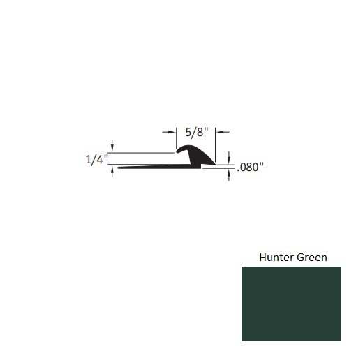 Johnsonite Hunter Green Vinyl Moulding / Trim - 5/8" X 12 Ft (144") X .080" - 1/4" Slim Line Transition - Slim Line Transition