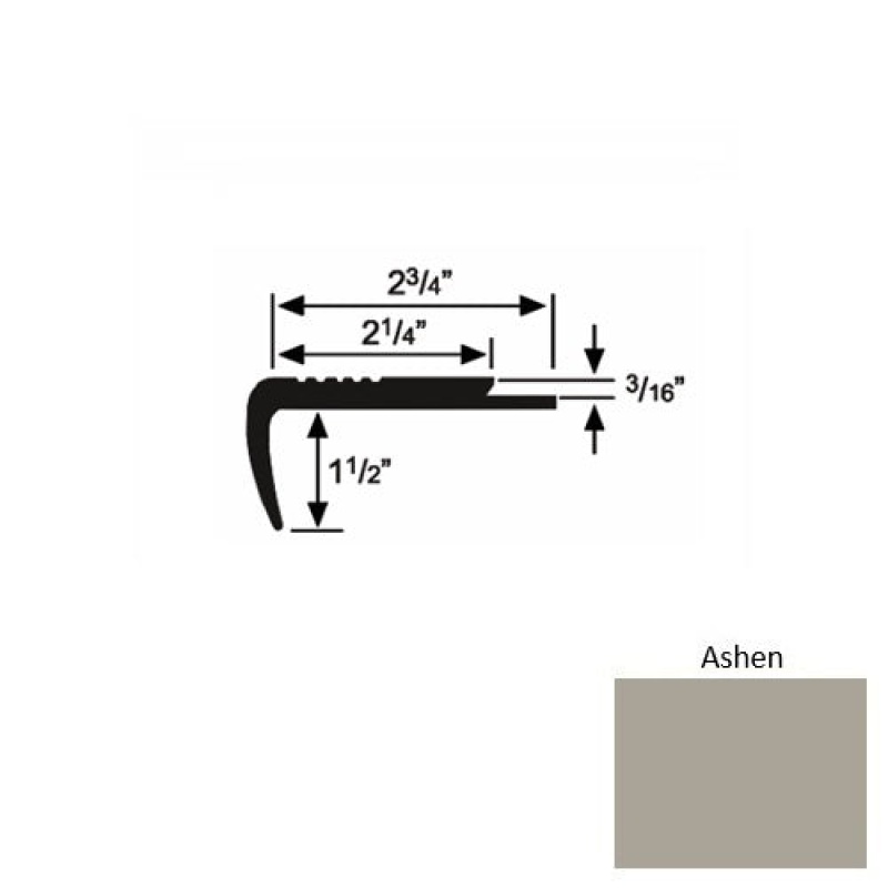 Solid 07 Ashen Rubber Underlap Carpet Stair Nosing (Sq) - 2 3/4" X 9 Ft (108")