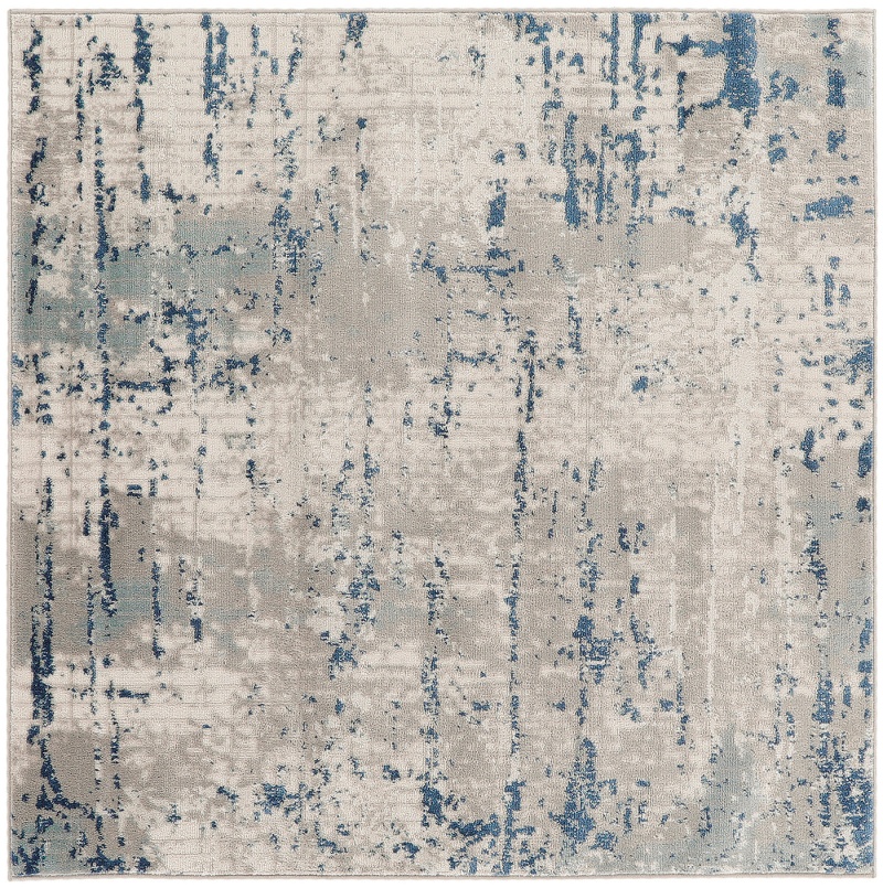 Quarry Qua01 Ivory Grey Blue Polypropylene Modern Area Rug