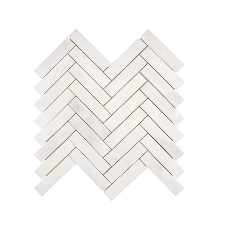 Afyon White Marble Mosaic - 1" x 4" Herringbone - Polished
