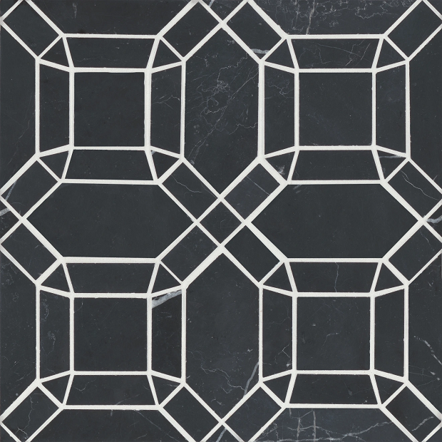 Monet Nero Marquina 1 Marble Mosaic - 11 1/4" X 11 1/4" - Honed
