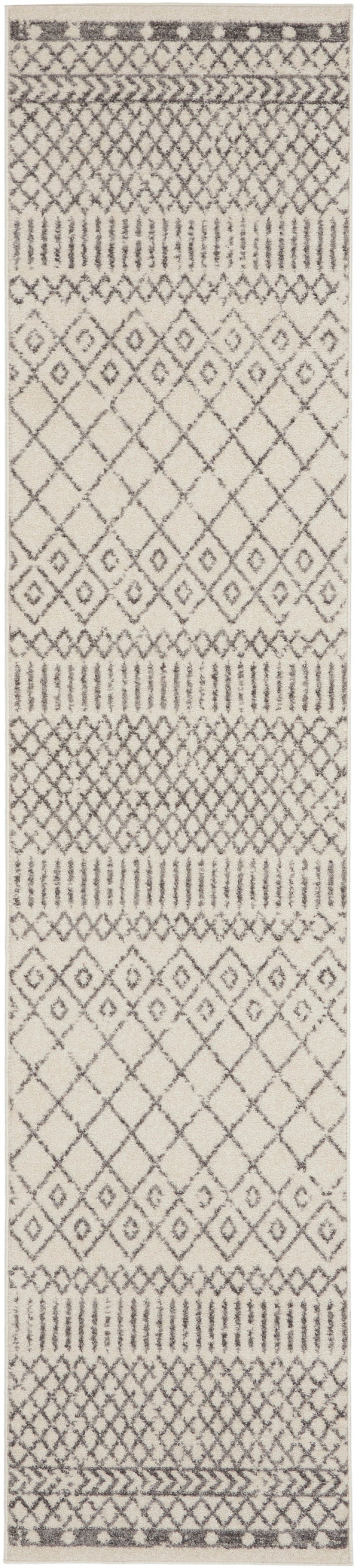 Passion Psn42 Ivory / Grey Polypropylene Bohemian Area Rug - 10 Ft Runner