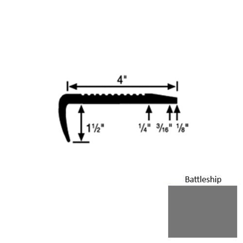 Roppe Solid 01 Battleship Rubber Commercial Stair Nosing, Square, 4" x 9 Ft (108")