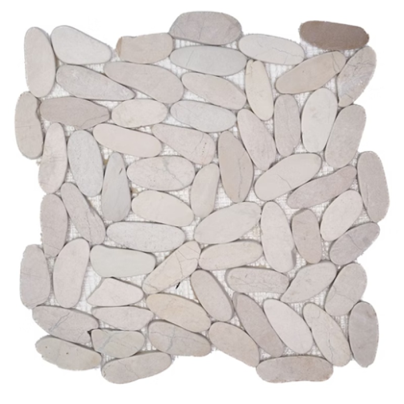 Island White Interlocking Flat Pebble Mosaic - 12" X 12" - Honed