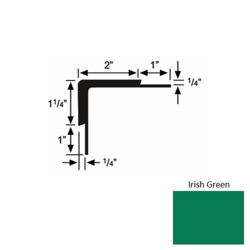 Solid 16 Irish Green Rubber Double Flange Carpet Stair Nosing (Sq) - 2" X 9 Ft (108")