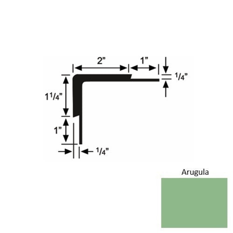 Solid 16 Arugula Rubber Double Flange Carpet Stair Nosing (Sq) - 2" X 9 Ft (108")