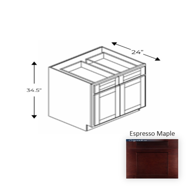Ess.B36 Framed Shaker Classic Espresso Maple Natural Clear Coat Wood Kitchen Base Cabinet - 36" X 34.5" X 24" - Natural Clear Coat