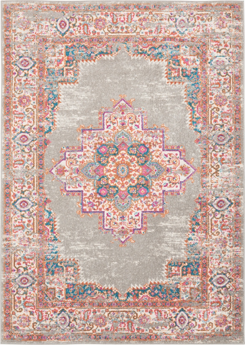 Grey Polypropylene Bohemian Area Rug - 5 Ft x 7 Ft