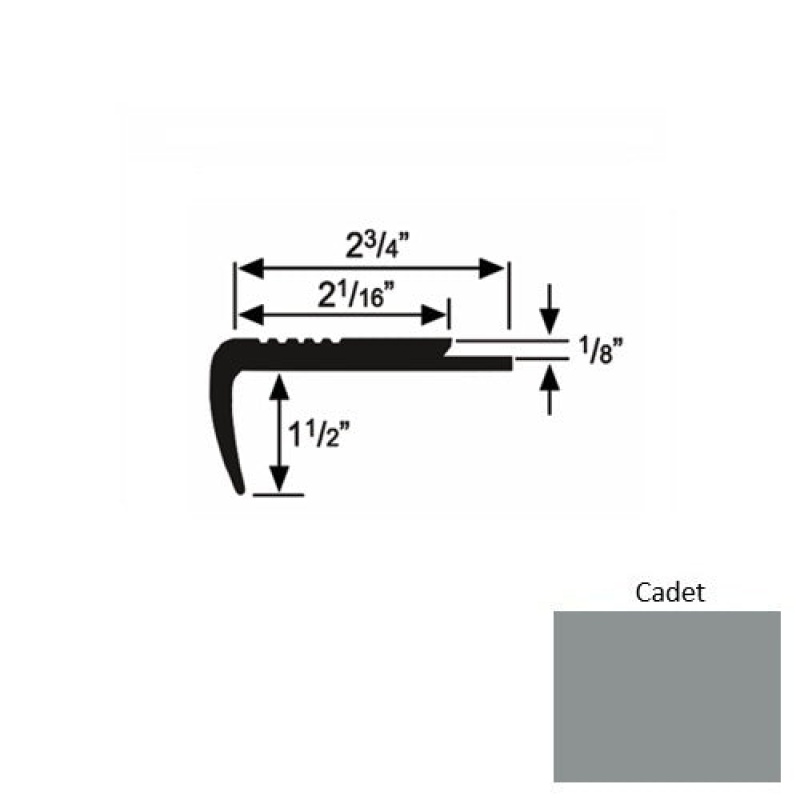 Solid 09 Cadet Rubber Underlap Stair Nosing (Sq) - 2 3/4" X 9 Ft (108")