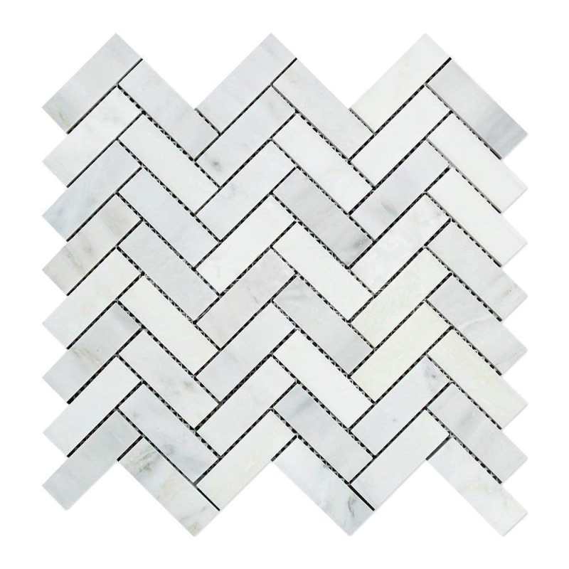 Oriental White Marble Mosaic - 1" x 3" Herringbone
