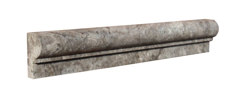 Titanium Cross Cut Travertine Liner - 2" x 12" Single Step Chair Rail - Unfilled & Honed