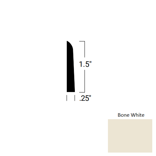 Johnsonite Bone White Rubber Moulding / Trim - 1 1/2" X 8 Ft (96") X 1/4" Millwork Shoe Moulding - Millwork Shoe Moulding