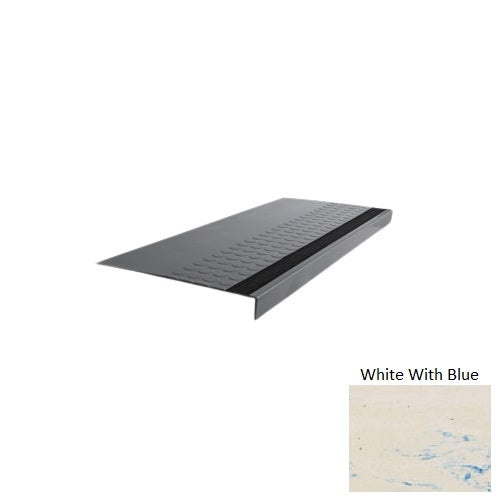 Evolving Styles Creative Elements White With Blue Type 776 With Flush Carborundum Stip Distinct Designs Rubber - 12" X 72" Stair Tread - Rgt Radial Ii Raised Disc Design
