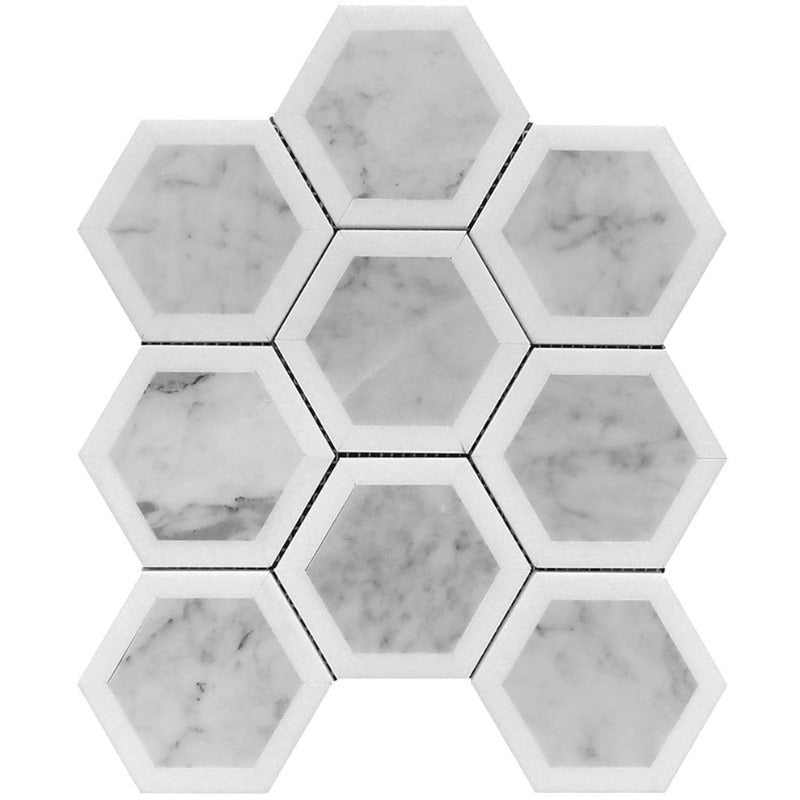 Dc Metro Bianco Carrara / Thassos Marble Mosaic - Noma - Polished