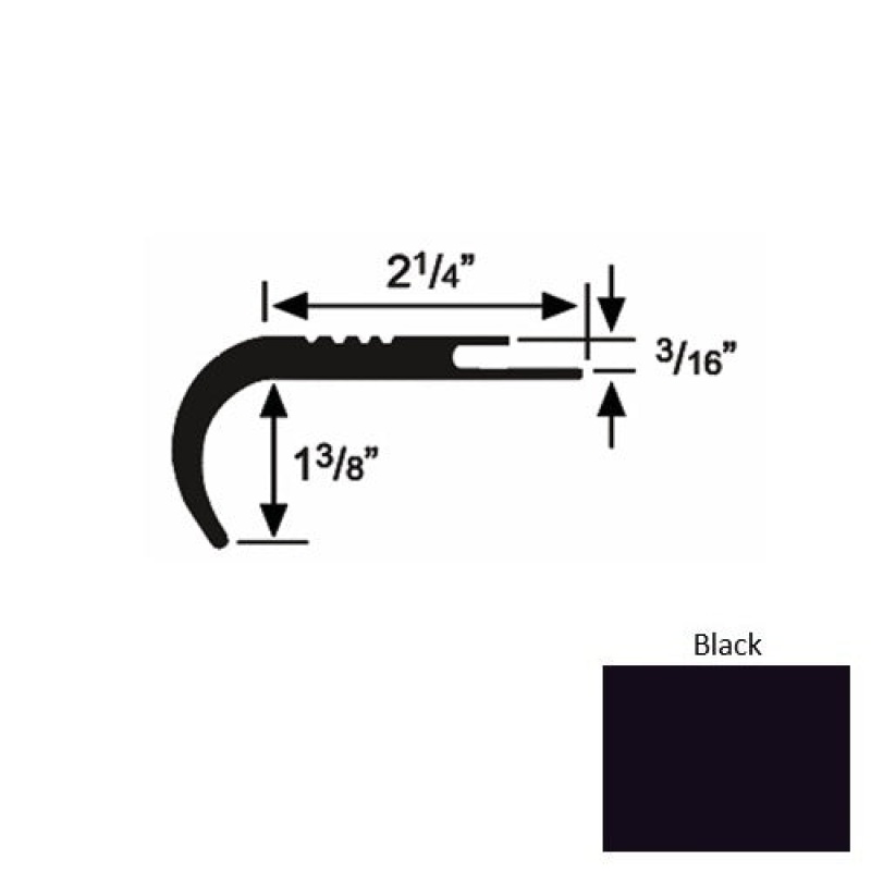 Solid 18 Black Rubber Undercut Carpet Nosing (Rd) - 2 1/4" X 9 Ft (108")