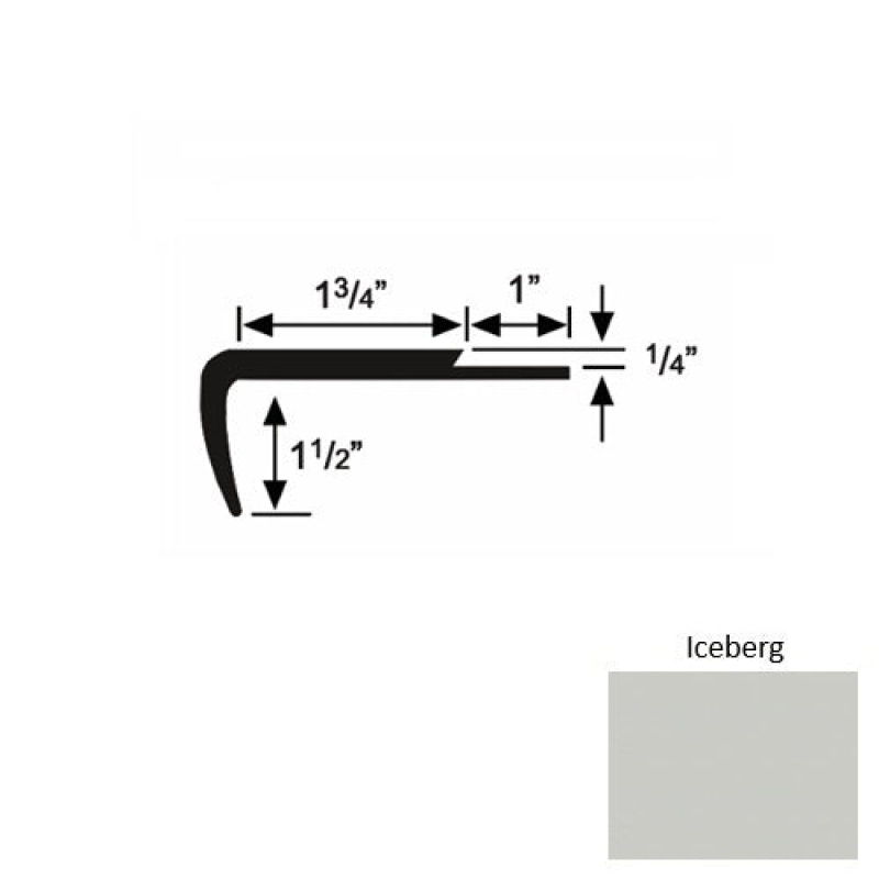 Solid 13 Iceberg Rubber Single Flange Carpet Stair Nosing (Sq) - 1 3/4" X 9 Ft (108")
