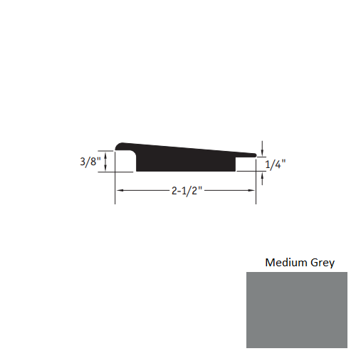 Johnsonite Medium Grey Vinyl Moulding / Trim - 2 1/2" X 12 Ft (144") X 3/8" - 1/4" Wheeled Traffic Transition - Wheeled Traffic Transition