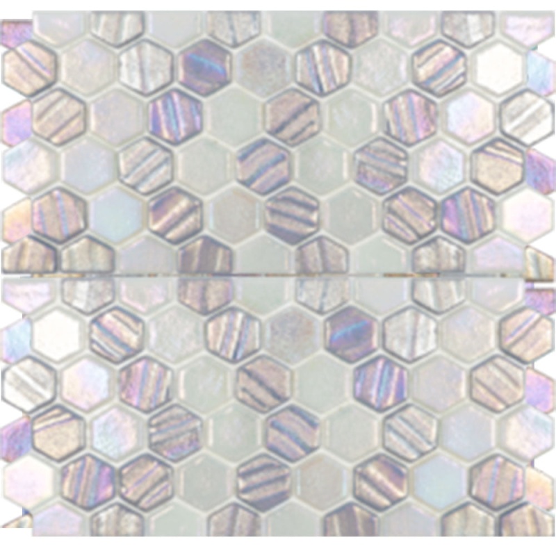 Illusions Silver With Border Deco Glass Mosaic - 1" Hexagon - Iridescent