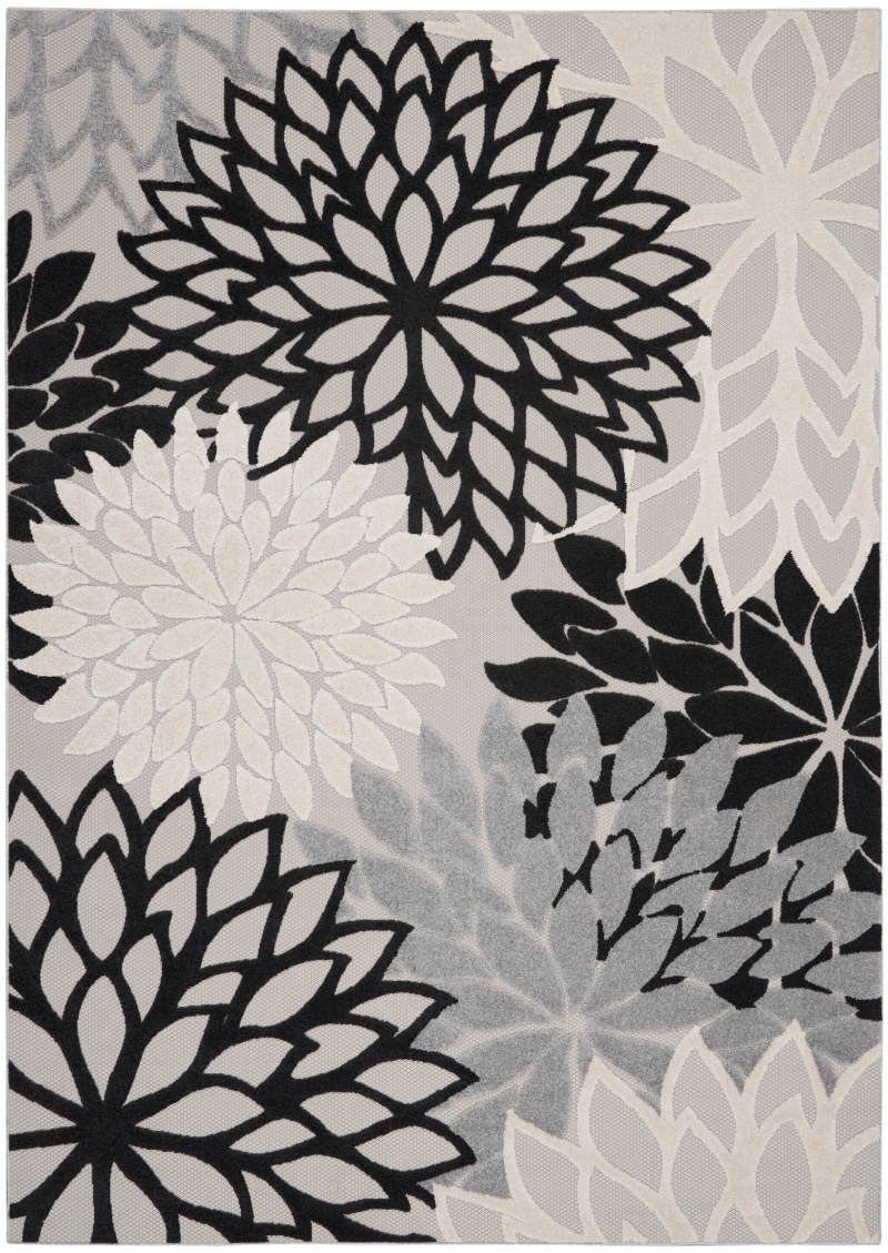Aloha Black and White Tropical Area Rug