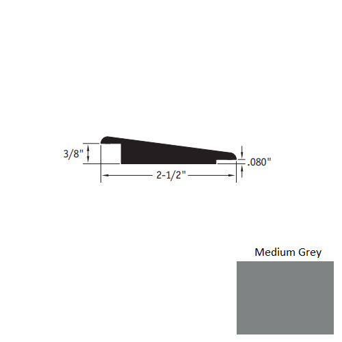 Johnsonite Medium Grey Vinyl Moulding / Trim - 2 1/2" X 12 Ft (144") X 3/8" - .080" Wheeled Traffic Transition - Wheeled Traffic Transition