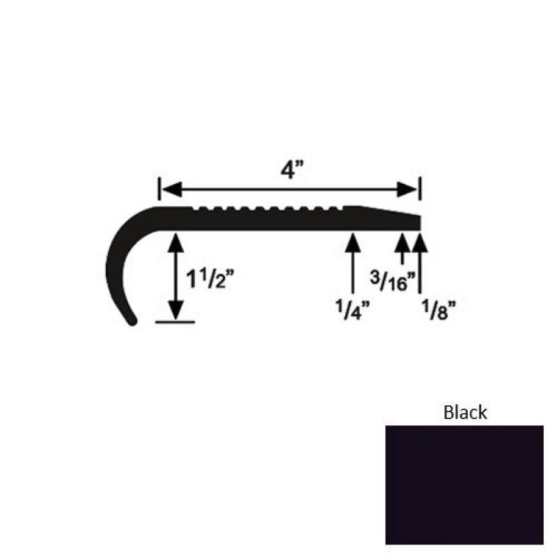 Solid 02 Black Rubber Commercial Stair Nosing (Rd) - 4" X 9 Ft (108")